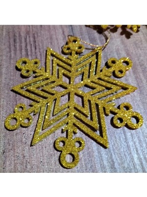 Empressco 8x8 cm Sarı Kar Tanesi Figürlü Yılbaşı Süsü, 12'li Paket