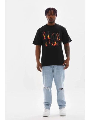Moda Loris Unisex Baskılı Oversize T-Shirt - Siyah