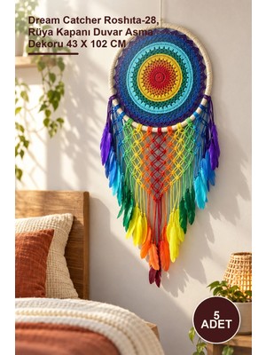 Yenilig 5 Adet Düş Kapanı – Dream Catcher Roshıta-28, Rüya Kapanı Duvar Asma Dekoru 43 x 102 cm