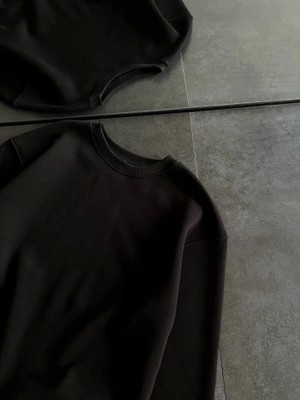 Moda Loris Kışlık Bisiklet Yaka Üç Iplik Basic Sweatshirt - Siyah