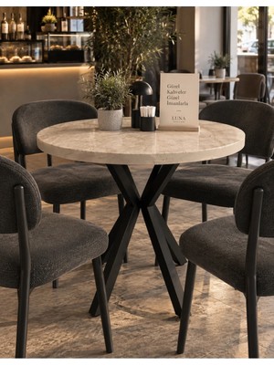 Sofex Mutfak Cafe Balkon Bahçe Restoran Yemek Masası 70X70 Metal Ayak ( Kalınlaştırmalı Traverten Yvrlk )
