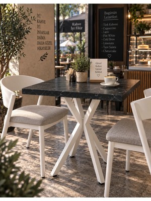 Sofex Mutfak Cafe Balkon Bahçe Restoran Yemek Masası 70X70 Metal Ayak ( Kalınlaştırmalı Carrara )