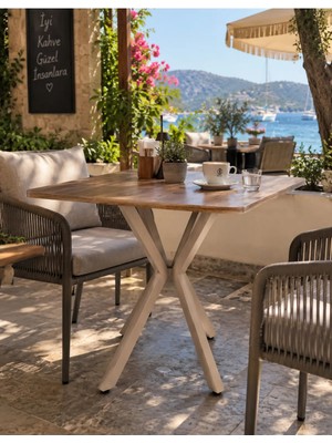 Sofex Mutfak Cafe Balkon Bahçe Restoran Yemek Masası 70X70 ( Cappucino Çam Kare )