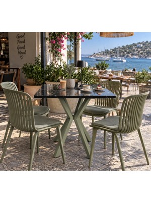 Sofex Mutfak Cafe Balkon Bahçe Restoran Yemek Masası 70X70 ( Yeşil S.mermer Kare )