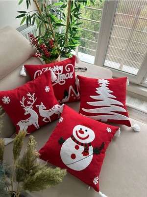 Empressco Yılbaşı ve Noel Temalı 4 Adet Nakışlı Kırlent Kılıfı, Şık ve Renkli Ev Dekoru