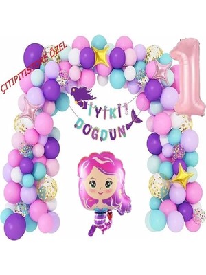 Düvenci Ticaret Çıtıpıtıstore Deniz Kızı Lüks 1 Yaş Balon Zincir Set