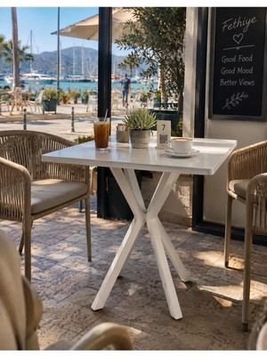 Sofex Mutfak Cafe Balkon Bahçe Restoran Yemek Masası 70X70 Metal Ayak ( Kalınlaştırmalı Beyaz )