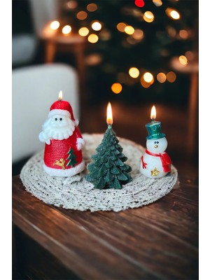 Empressco 3'lü Yeşil Çam Ağacı, Kardan Adam ve Noel Baba Temalı El Yapımı Mum Seti