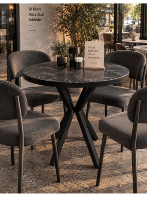 Sofex Mutfak Cafe Balkon Bahçe Restoran Yemek Masası 70X70 Metal Ayak ( Kalınlaştırmalı Carara Yuvarlak )