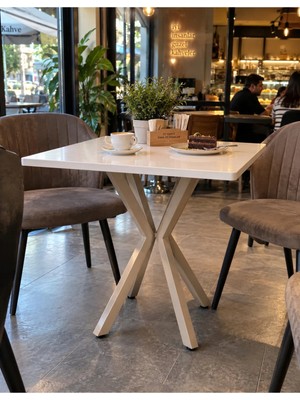Sofex Mutfak Cafe Balkon Bahçe Restoran Yemek Masası 70X70 ( Cappucino Beyaz Kare )