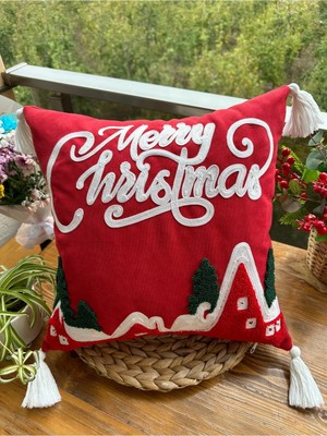 Empressco Yılbaşı Noel Temalı Kırlent Kılıfı, Nakışlı, Renkli, Şık ve Sıcacık Dekorasyon Parçası