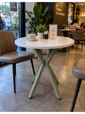 Sofex Mutfak Cafe Balkon Bahçe Restoran Yemek Masası 70X70 ( Yeşil Beyaz Yuvarlak )