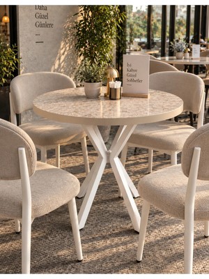 Sofex Mutfak Cafe Balkon Bahçe Restoran Yemek Masası 70X70 Metal Ayak ( Kalınlaştırmalı Travrtn Yuvarlak )