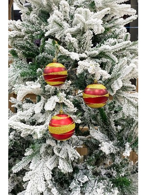 Empressco Kırmızı Simli Kabartmalı Yılbaşı Ağacı Topu 8 Cm, 3'lü Kutuda