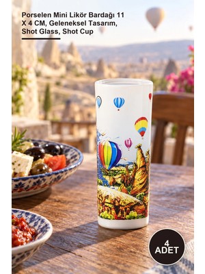 Yenilig 4 Adet Yöresel Shot Bardak – Porselen Mini Likör Bardağı 11 x 4 Cm, Geleneksel Tasarım, Shot Glass, Shot Cup