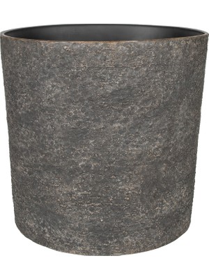 Herdekora Plastik Saksı Silindir Doğal Kaya Dokulu Premium Antrasit 28X28 Cm.