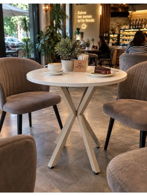 Sofex Mutfak Cafe Balkon Bahçe Restoran Yemek Masası 70X70 ( Cappucino Beyaz Yuvarlak )