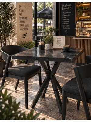 Sofex Mutfak Cafe Balkon Bahçe Restoran Yemek Masası 70X70 Metal Ayak ( Kalınlaştırmalı S Carrara )