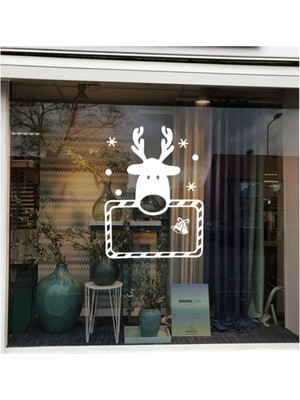 Empressco Sevimli Geyik Yavrusu Yılbaşı Süsleme Sticker 37X50CM Beyaz