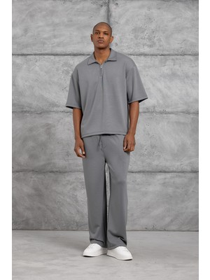 Erkek Tişört OYSHO KUMAŞ POLO YALA Gri Oversize Polo Yaka