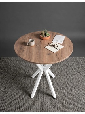 Sofex Mutfak Cafe Balkon Bahçe Restoran Yemek Masası 70X70 Metal Ayak ( Beyaz Çam Yuvarlak )