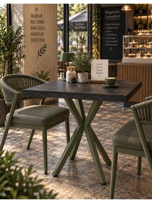 Sofex Mutfak Cafe Balkon Bahçe Restoran Yemek Masası 70X70 ( Kalınlaştırmalı Yşl Siyh ))