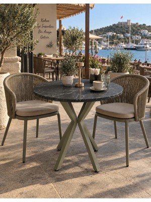 Sofex Mutfak Cafe Balkon Bahçe Restoran Yemek Masası 70X70 ( Yeşil S.mermer Yuvarlak )