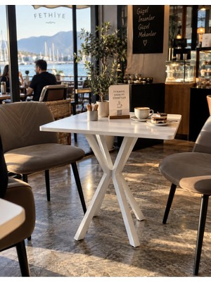 Sofex Mutfak Cafe Balkon Bahçe Restoran Yemek Masası 70X70 Metal Ayak ( Beyaz )
