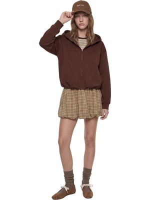 Vionna Modal Karışımlı Kapüşonlu Oversize Fermuarlı Sweatshirt