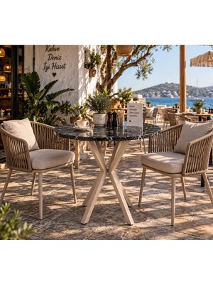 Sofex Mutfak Cafe Balkon Bahçe Restoran Yemek Masası 70X70 ( Cappucno Siyh Yuvarlak)