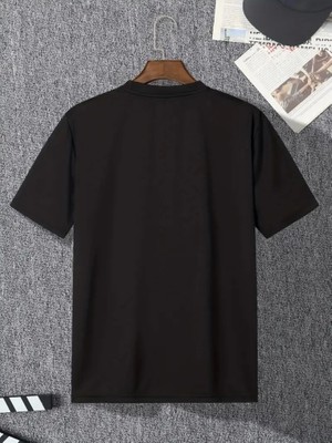De'charme Baskılı Oversize Bisiklet Yaka T-Shirt - Siyah