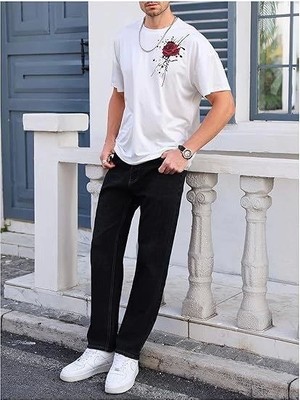 De'charme Erkek Bisiklet Yaka Kısa Kol Baskılı T-Shirt - Beyaz