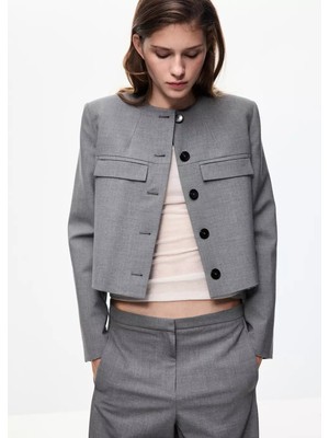 MANGO Kapaklı cepli düz kesim blazer ceket
