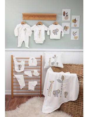 Empressco 11 Parça Organik Baskılı Yenidoğan Hastane Çıkışı Seti Pamuklu Zıbın Tulum Takımı