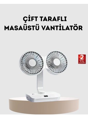 Belle Fusion Mey Ithalat® Kablosuz USB Şarjlı 720° Döner Masaüstü Fan – Çift Taraflı Serinlik ve Gece Lambası