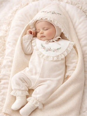 Empressco Layla %100 Pamuk Kız Bebek 5’li Hastane Çıkış Gift Set |dantelli Newborn Set