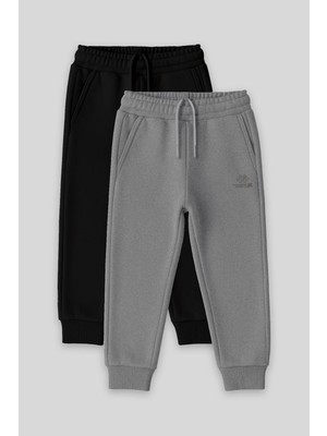 Vionna Standart Fit Basic 2'li Paket Siyah-Gri Melanj Erkek Çocuk Eşofman Alt - 11224