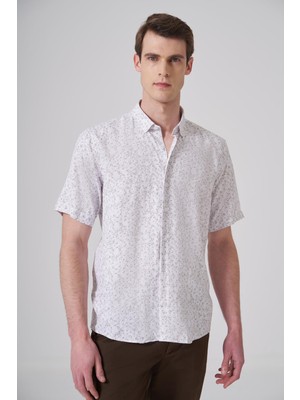 Vionna Morven Erkek Kahve Trend Regular Fit Düğmeli Yaka Kısa Kollu Gömlek