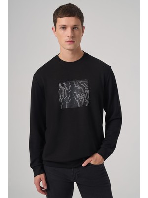Vionna Morven Erkek Siyah Trend Baskılı Bisiklet Yaka Sweatshirt