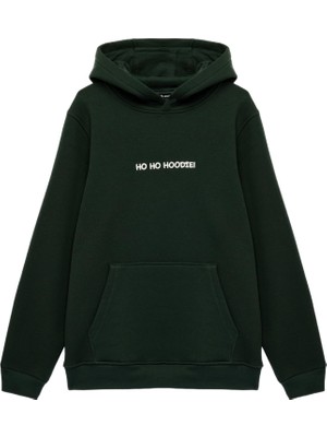 Vionna Uzun Kollu Kanguru Cepli Şardonlu Yılbaşı Temalı Nakışlı Kapşonlu Sweatshirt