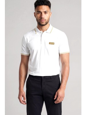 Vionna Erkek Regular Fit Pamuklu Kolarında Şerit Desenli Kısa Kollu Beyaz T-Shirt 80GAGT05 CJ01T-G03