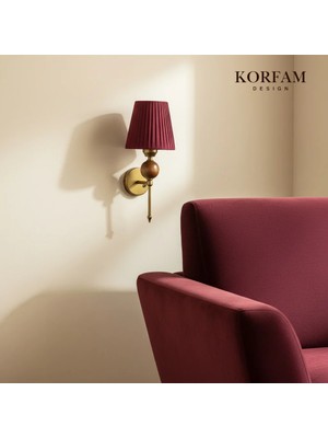 KorFam Kablosuz Pilli Aplik Bordo Keten Şerit Kumaş Başlık Ahşap Top Detaylı Aplik