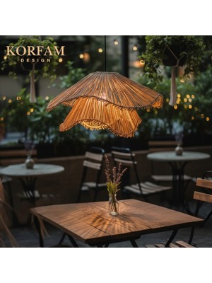 KorFam Breeze Avize - Krem Hasır Rafya El Yapımı Bohem Asimetrik Şekilli Rustik Avize