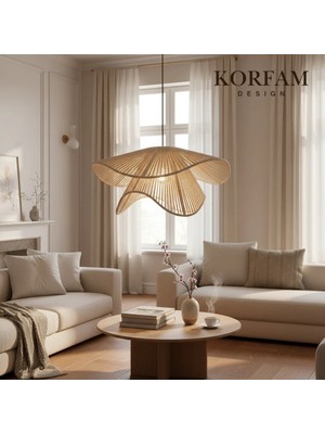 KorFam Breeze Avize - Krem Makrome El Yapımı Bohem Asimetrik Şekilli Rustik Avize