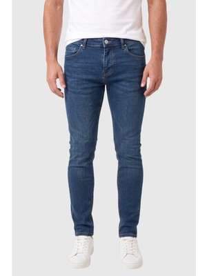 RizzUP Erkek Slim Fit %98 Pamuk Likralı Taşlanmış Lacivert Jean – Esnek Dar Paça Kot Pantolon 2608303