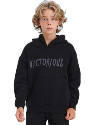 Vionna Slazenger Lexus Unisex Çocuk Kapüşonlu Cepli Siyah Sweatshırt
