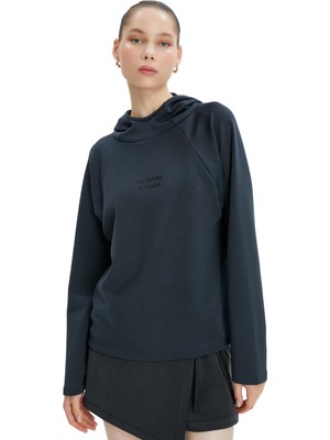 Vionna Koton Kadın 4WAK10028NK Kapüşonlu Uzun Kollu Slogan Baskılı Sweatshirt, Antrasit (931), Xs