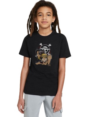 Vionna Qivi Unisex Çocuk Siyah One Piece Baskılı Sweatshirt SFK0698-COCTS, 9-10 Yaş