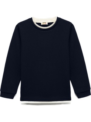 Vionna Koton Şardonlu Bisiklet Yaka Çizgili Uzun Kollu Basic Okul Sweatshirt