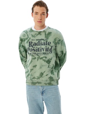 Vionna Koton Slogan Baskılı Sweatshirt Bisiklet Yaka Yıkamalı Şardonlu Pamuk Karışımlı